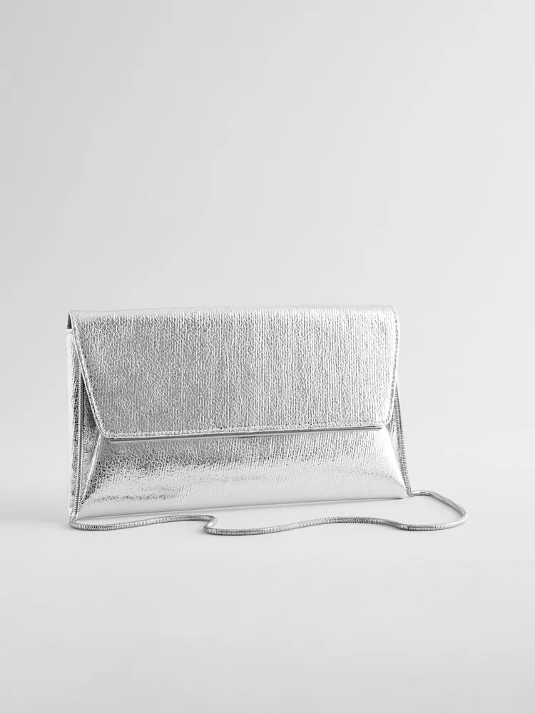 Gümüş Metalik Abiye Clutch
